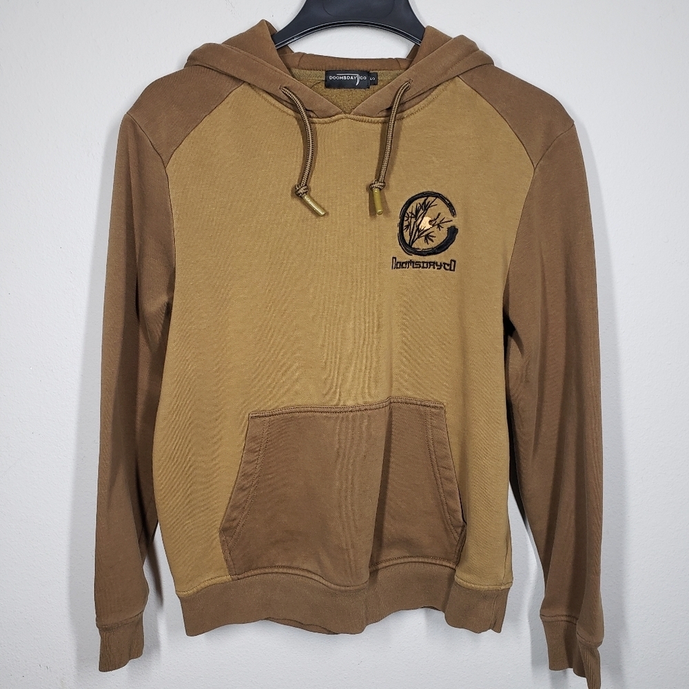 Doomsday Co. Brown Broqn Tan Colorblock Pullover Hoodie Size Small